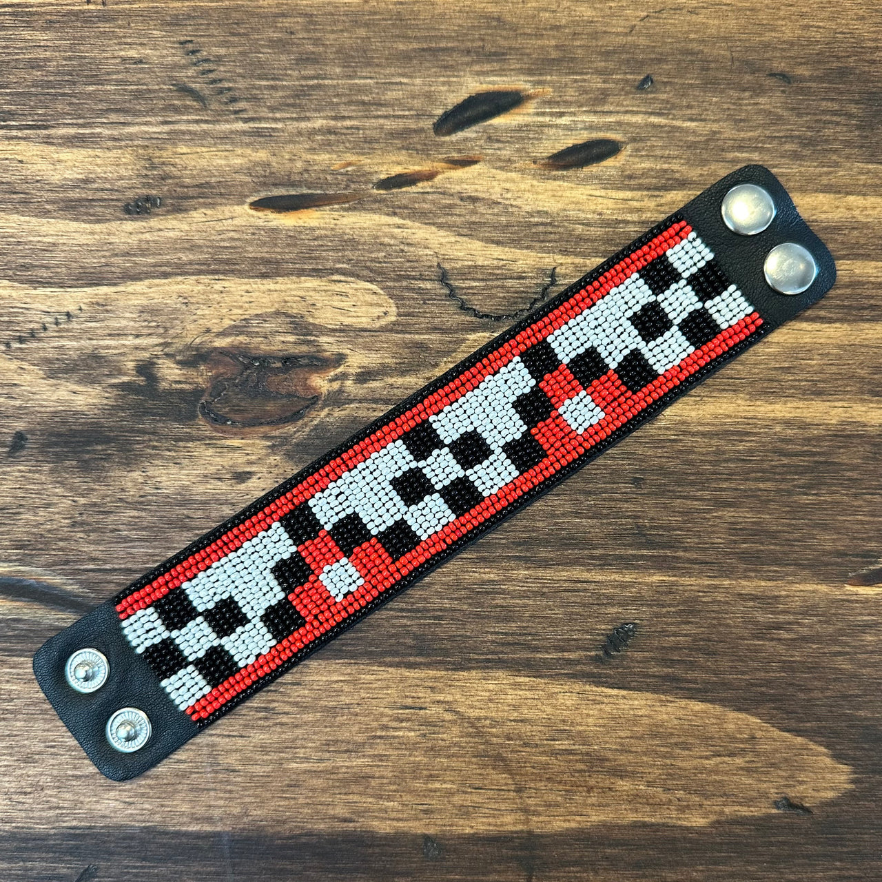 Arapaho Stars & Mountains - Leather Beaded Bracelet